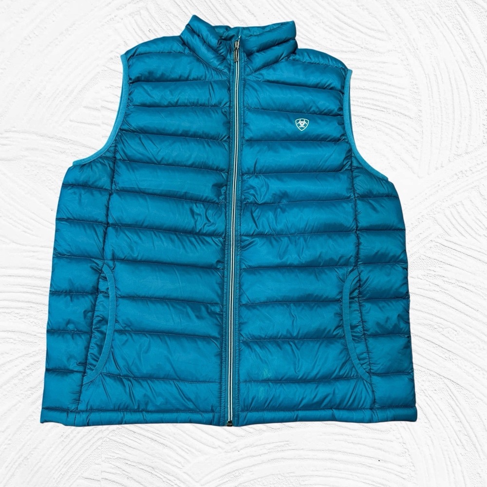 Ariat Ideal Down Puffer‎ Vest Womens Medium Teal Blue Full Zip Insulated Nylon